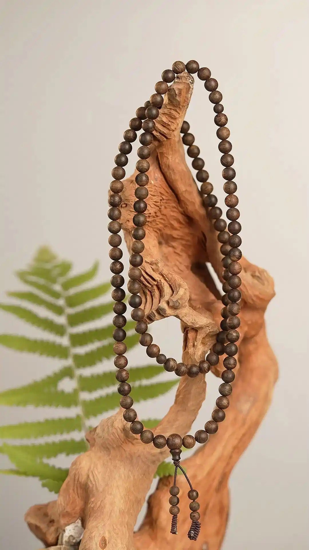 Wooden Buddhist-Inspired Prayer Bracelet with Tassel